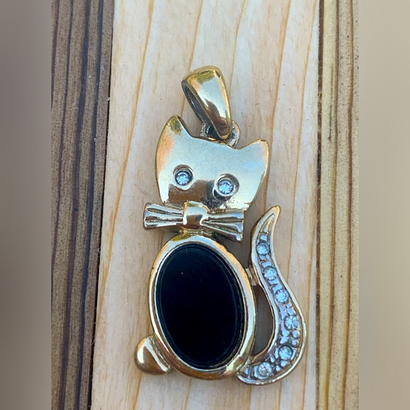 Vintage Cat Pendant with Rhinestones - Picture 1 of 3